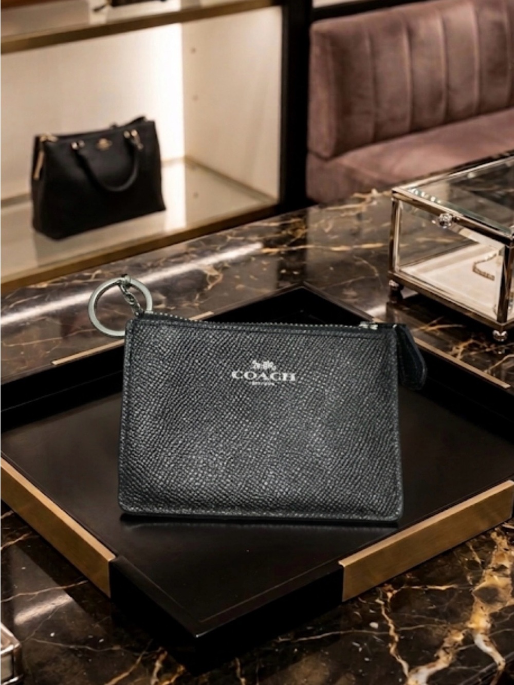 Coach Black Leather Zip Card Case Wristlet